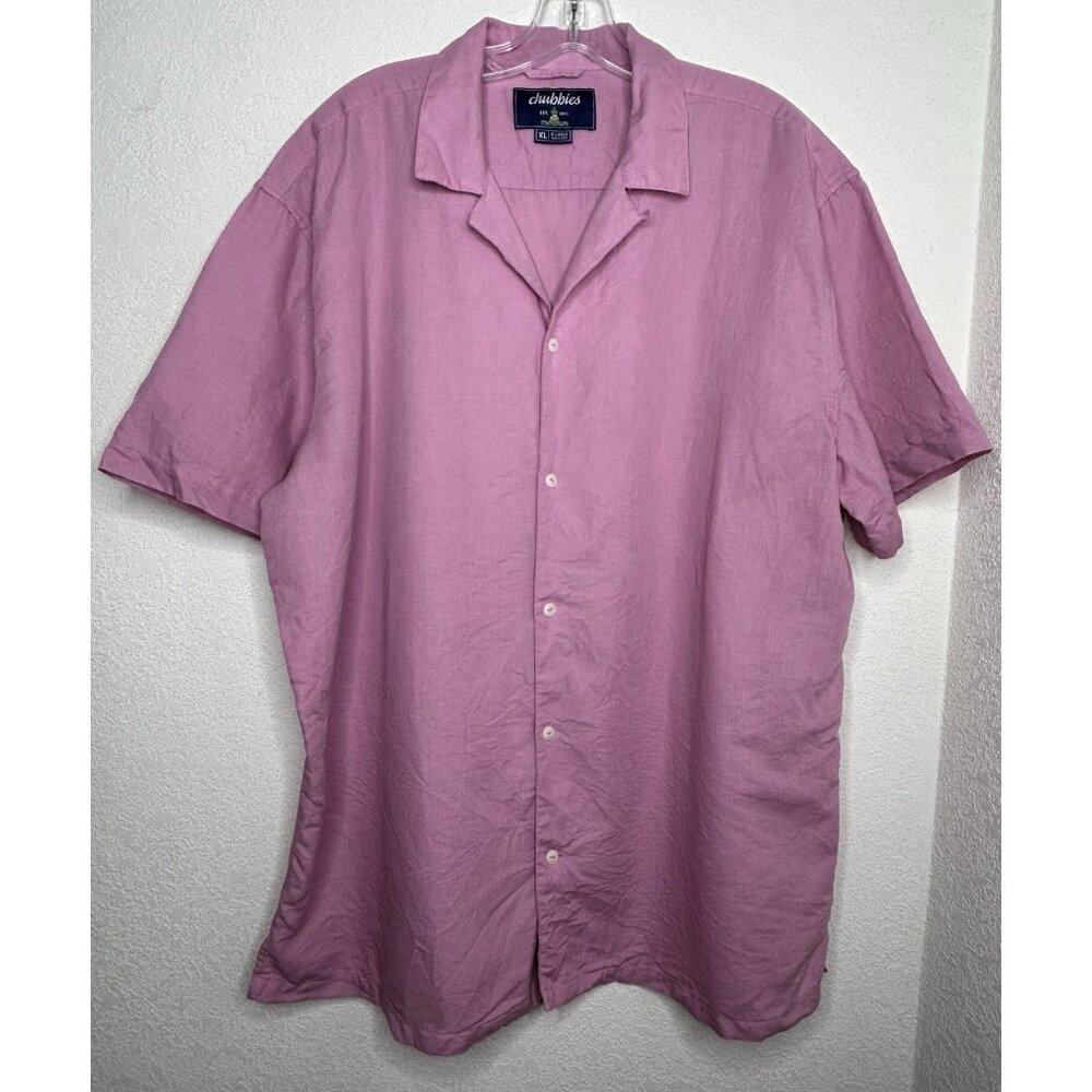 Chubbies Shirt Mens Extra Large Linen Blend Loop Collar Lavender Beach Camp XL - Picture 2 of 10